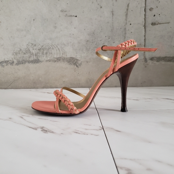 90s / Y2k Fendi Braided Leather Sandals - Pink & Gold (38.5...